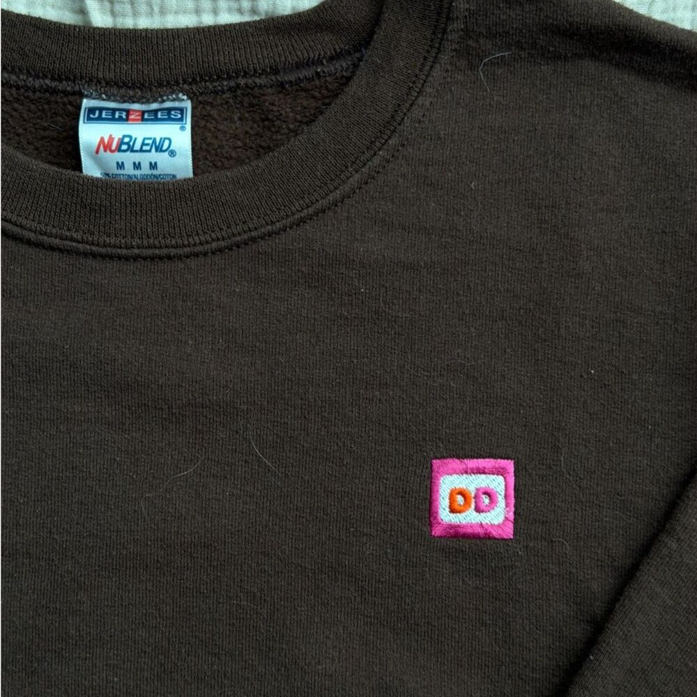Vintage Dunkin Donuts Brown Long Sleeve Jerzees Nublend Crewneck Sweatshirt M - Picture 4 of 4